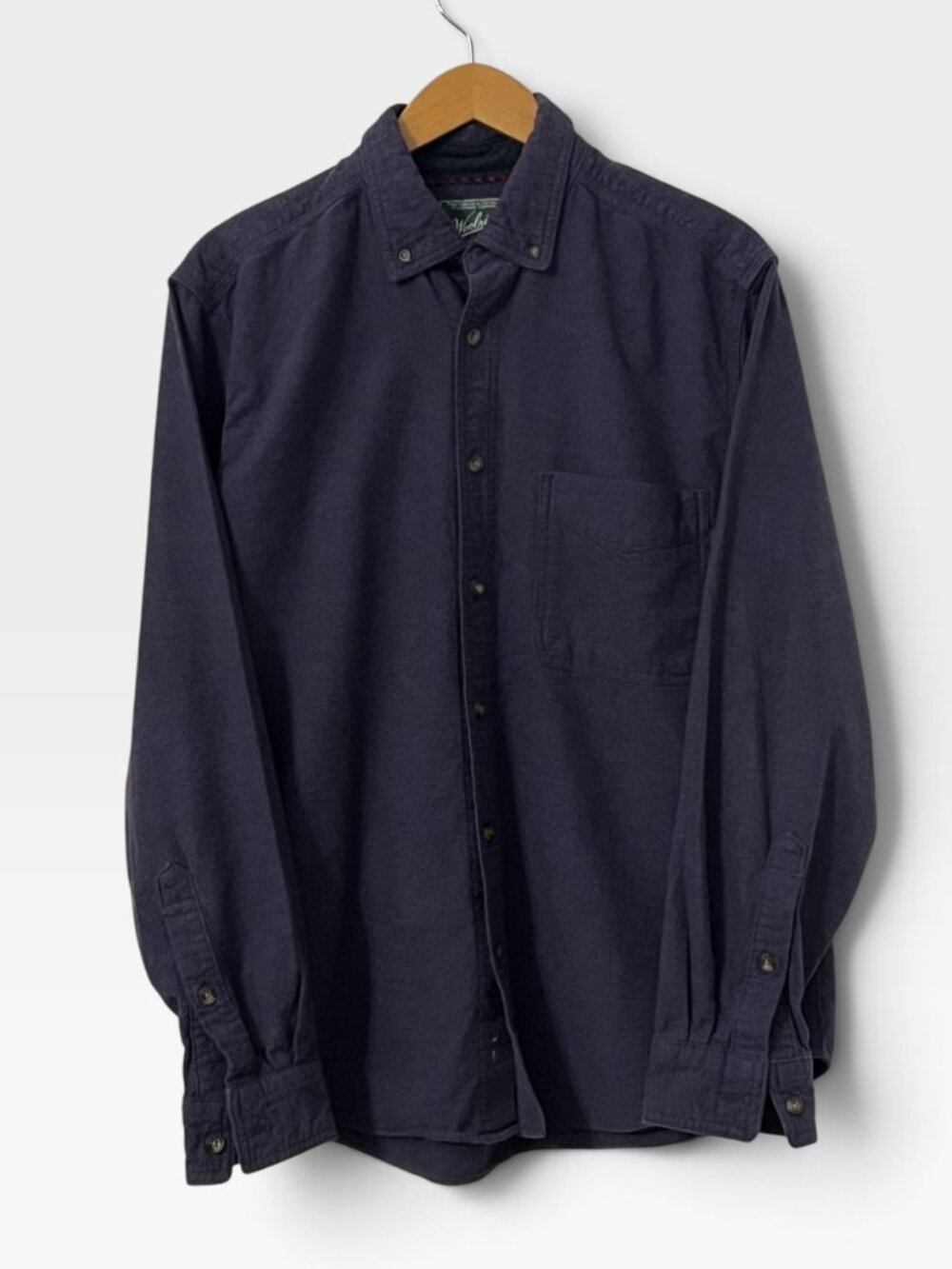 Woolrich Flannel Shirt M Solid Navy Purple Heather Preppy Minimalist Workwear